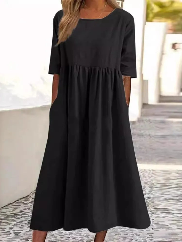 KROHN-E Damen Frühlings-Kleid Fließend Blumenmuster A-Linie