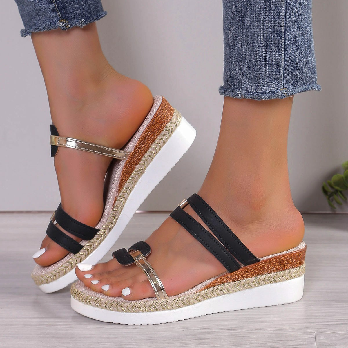 KROHN-E Damen Plateau-Sandalen Strass Verstellbar Sommer