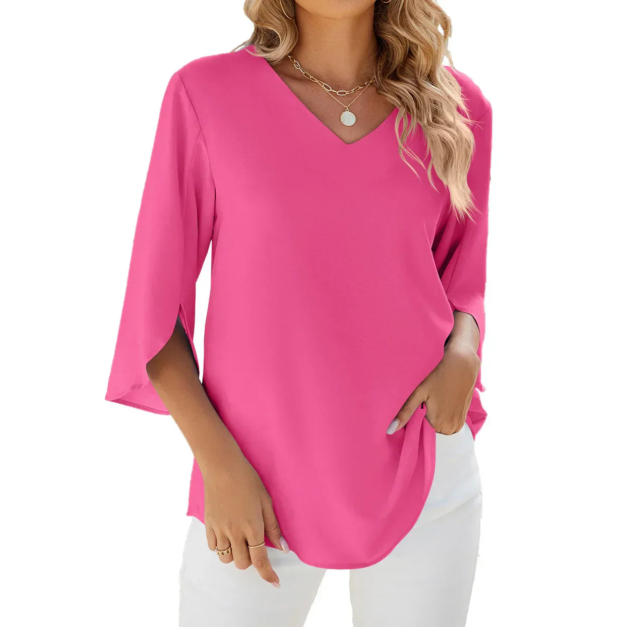 Damen Bluse mit V-Ausschnitt von Fudus – Elegant