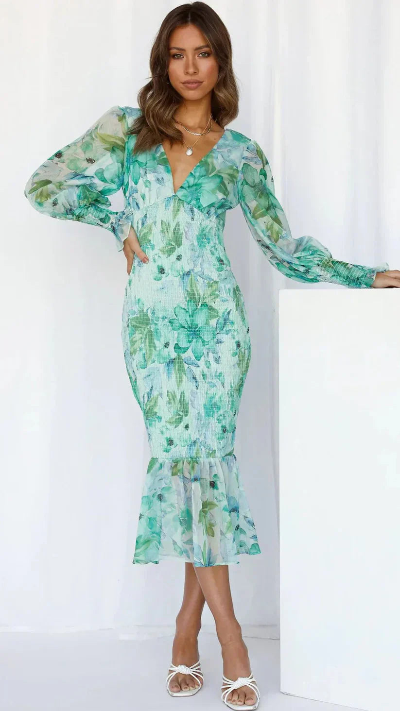 KROHN-E Damen Blumenkleid A-Linie Kurzarm Sommerkleid