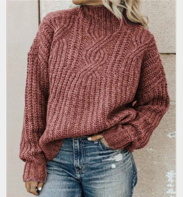 Krohn-e | Pullover Wolle Kabelstrick Hoher Kragen Lässiger Schnitt Lange Ärmel