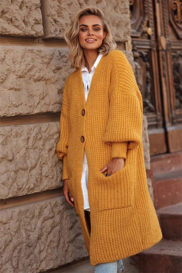 Krohn-e | Strickjacke - Oversized Fit - Wolle - Langes Modell - Knopfschluss - Taschen