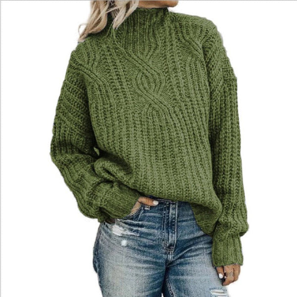 Krohn-e | Pullover Wolle Kabelstrick Hoher Kragen Lässiger Schnitt Lange Ärmel