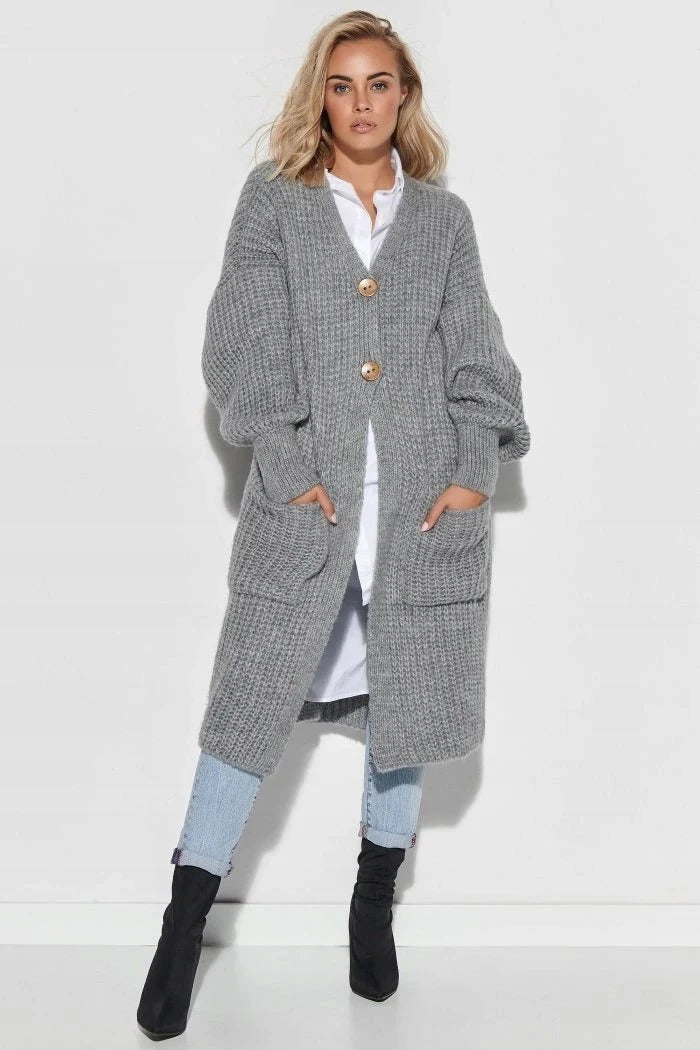 Krohn-e | Strickjacke - Oversized Fit - Wolle - Langes Modell - Knopfschluss - Taschen