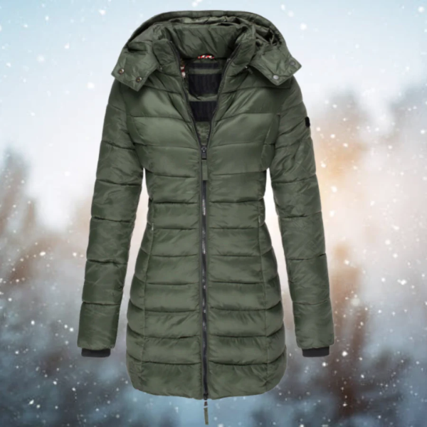 Krohn-e | Lange Pufferjacke – Fitted Steppdesign – Wasserabweisend – Abnehmbarer Kapuze