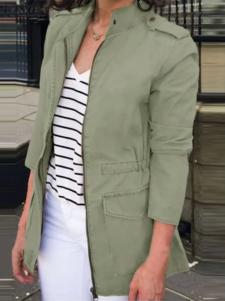 Krohn-e | Cargo-Jacke - Relaxed Fit - Baumwolle - Reißverschluss - Stehkragen - Klappentaschen