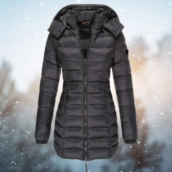 Krohn-e | Lange Pufferjacke – Fitted Steppdesign – Wasserabweisend – Abnehmbarer Kapuze