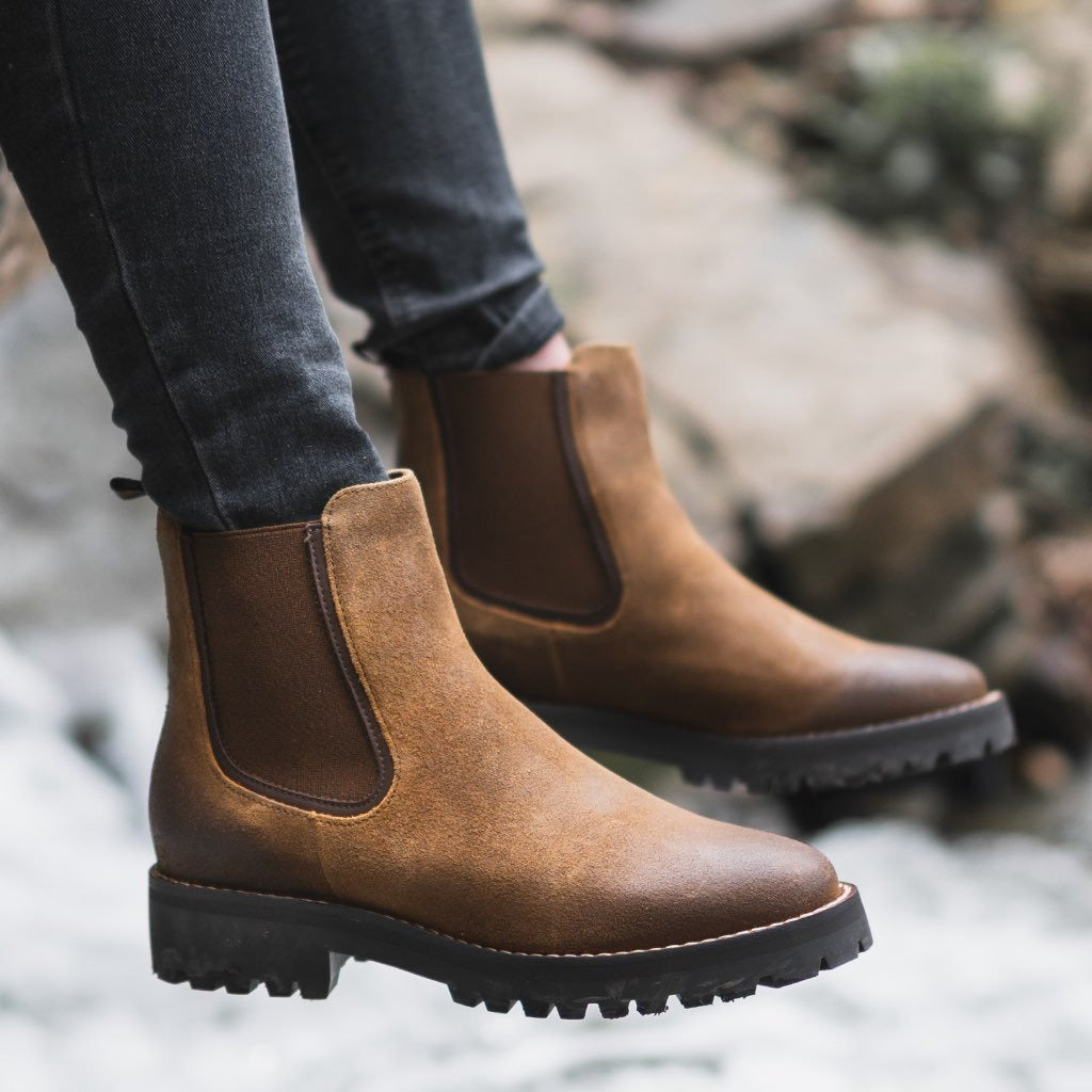 KROHN-E Damen Ankle-Boots Chunky-Sohle Schwarz Robust Urban