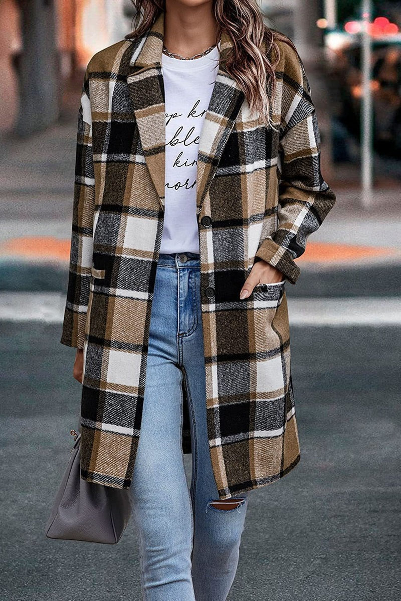 Krohn-e | Mantel - Oversized Fit - Wolle - Karomuster - Mit Knöpfen und Taschen
