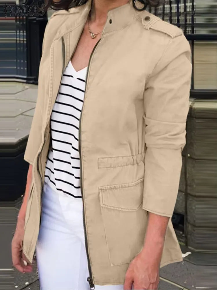 Krohn-e | Cargo-Jacke - Relaxed Fit - Baumwolle - Reißverschluss - Stehkragen - Klappentaschen