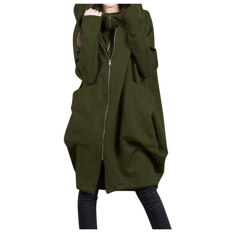 Krohn-e | Mittellanger Mantel - Oversized Fit - Kapuze - Reißverschluss - Weicher Woll-Look