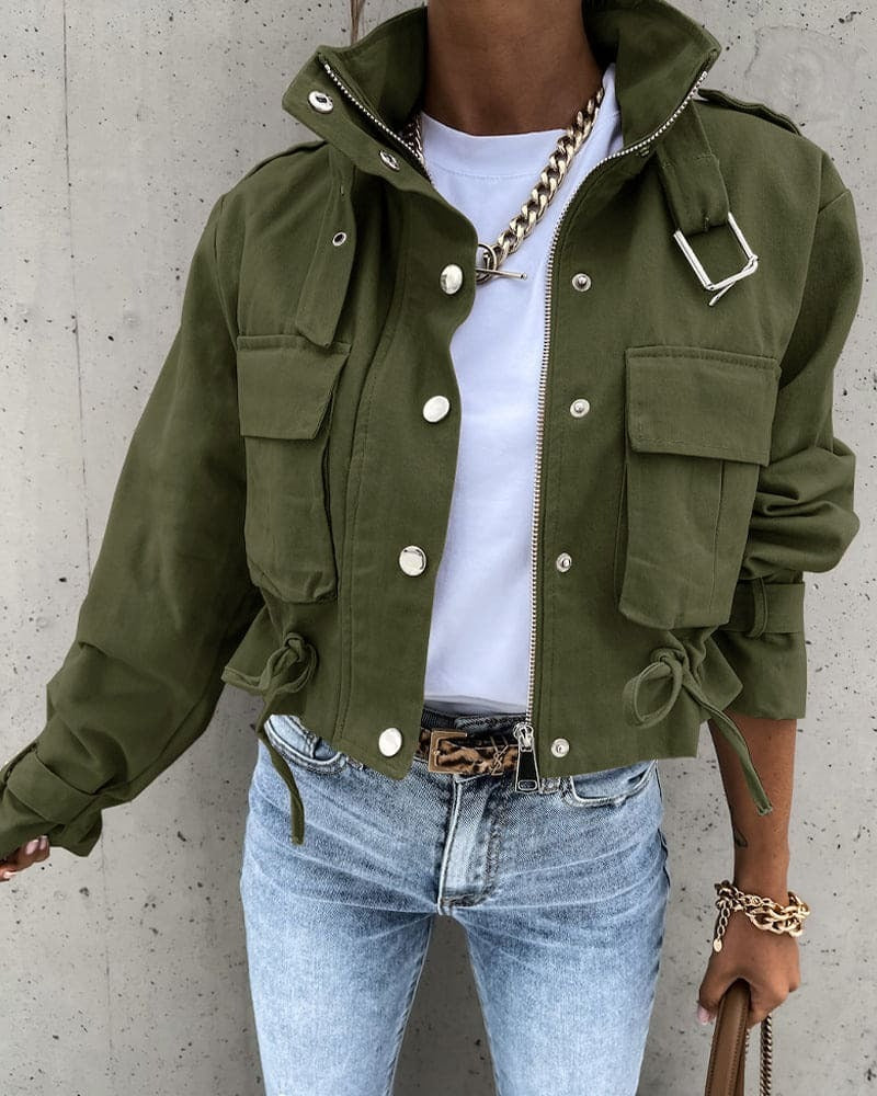 Krohn-e | Kurzjacke - Baumwollmischung - Utility-Look - Kordelzug-Taille - Klappentaschen
