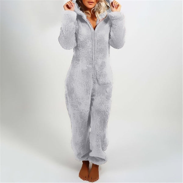 Krohn-e | Damen Teddy Fleece Overall mit Kapuze