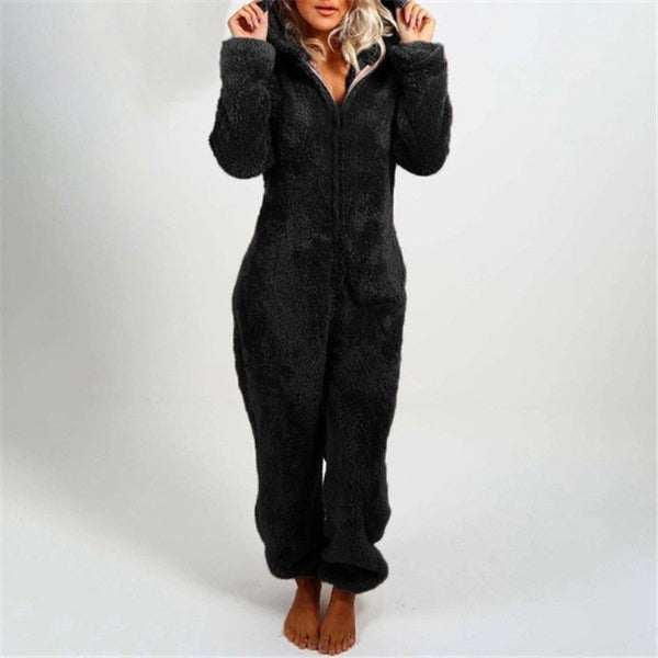Krohn-e | Damen Teddy Fleece Overall mit Kapuze