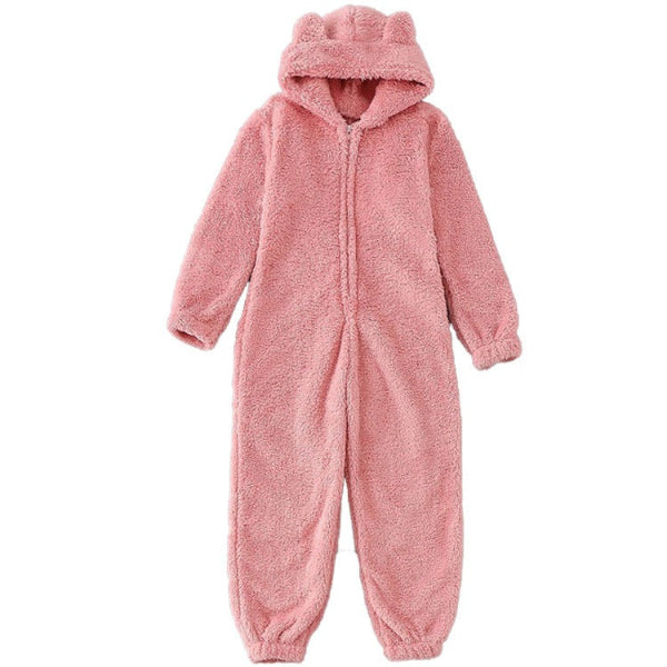 Krohn-e | Damen Teddy Fleece Overall mit Kapuze