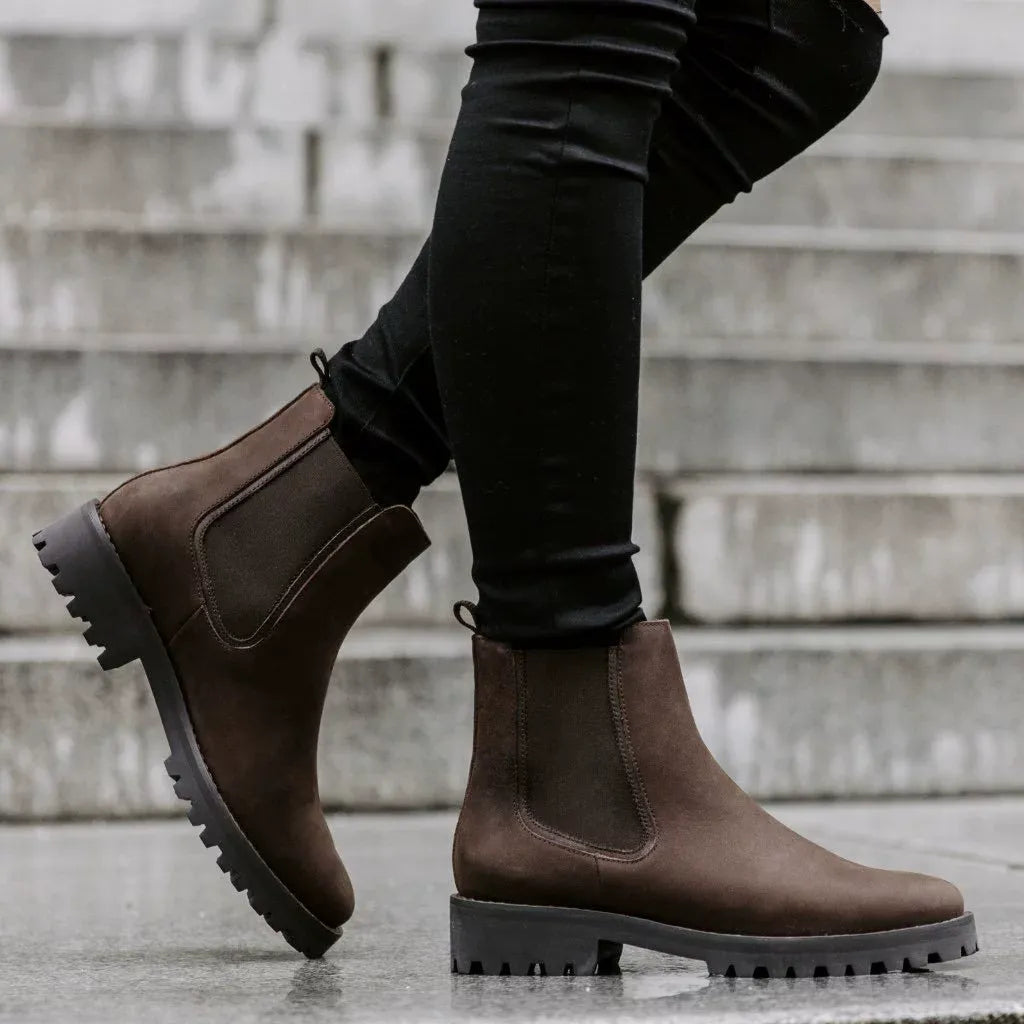 KROHN-E Damen Ankle-Boots Chunky-Sohle Schwarz Robust Urban