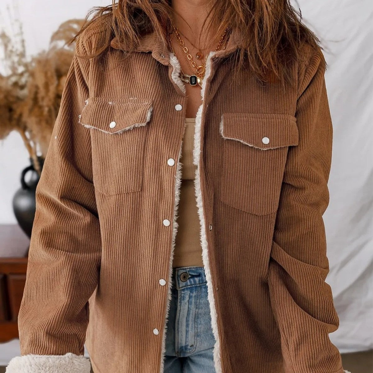 Krohn-e | Damen Fleece gefütterte Cordjacke Liora