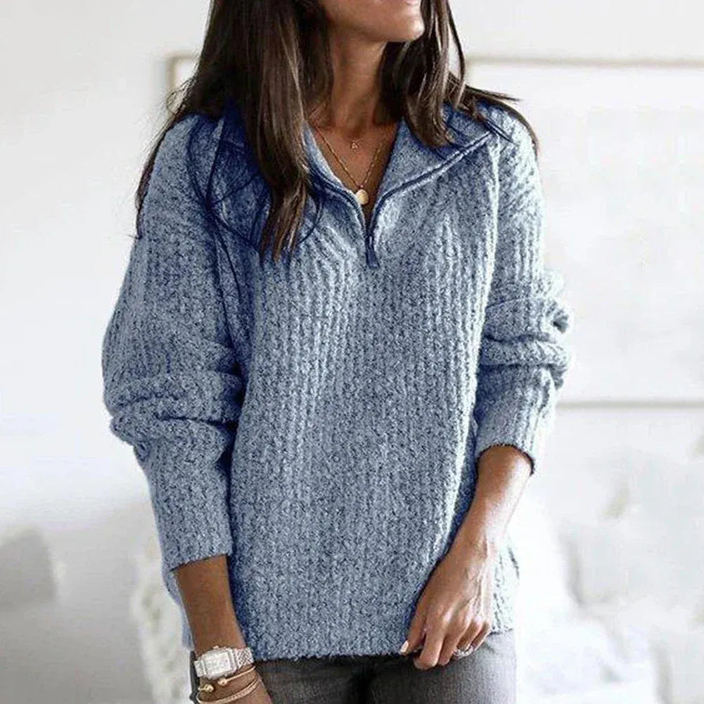 Krohn-e | Strick Damenpullover mit Halb Zip Kragen