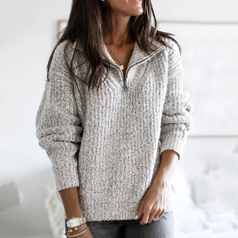 Krohn-e | Strick Damenpullover mit Halb Zip Kragen