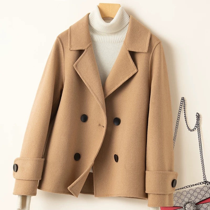 Krohn-e | Mantel - Taillierter Fit - Woll-Look - Doppelreiher - Reverskragen - Kurze Länge