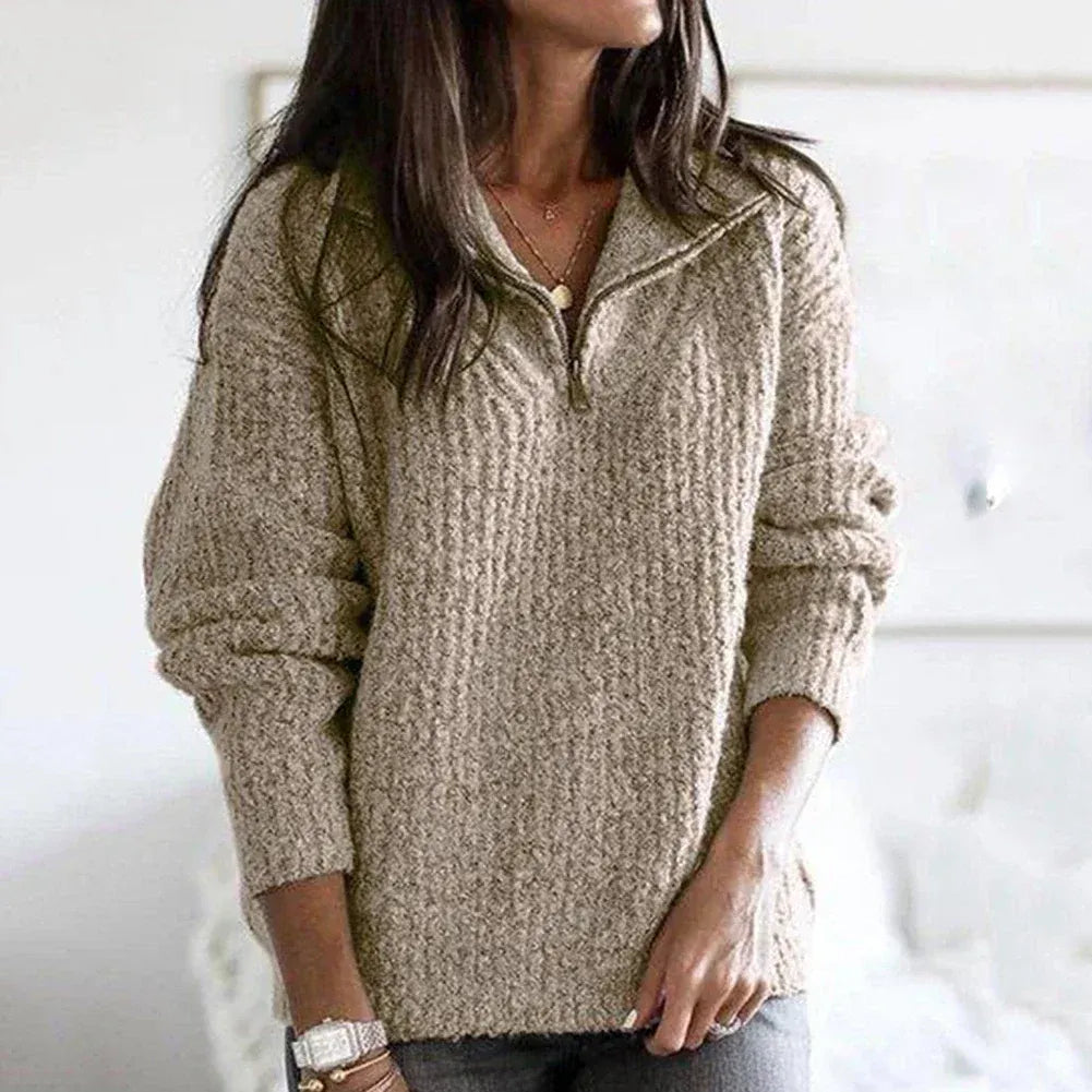 Krohn-e | Strick Damenpullover mit Halb Zip Kragen