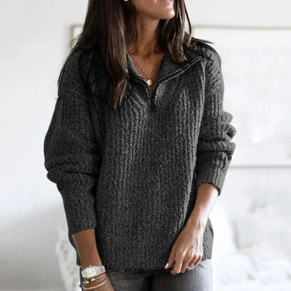 Krohn-e | Strick Damenpullover mit Halb Zip Kragen