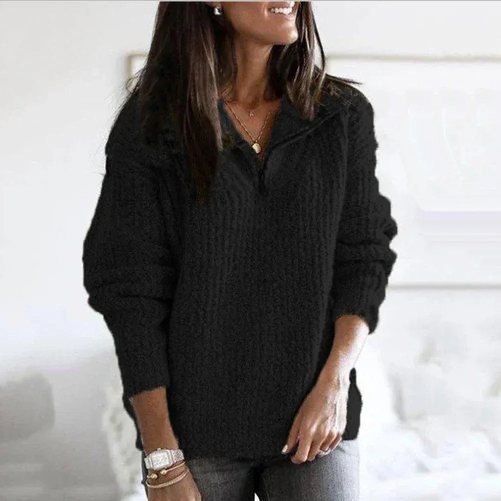 Krohn-e | Strick Damenpullover mit Halb Zip Kragen