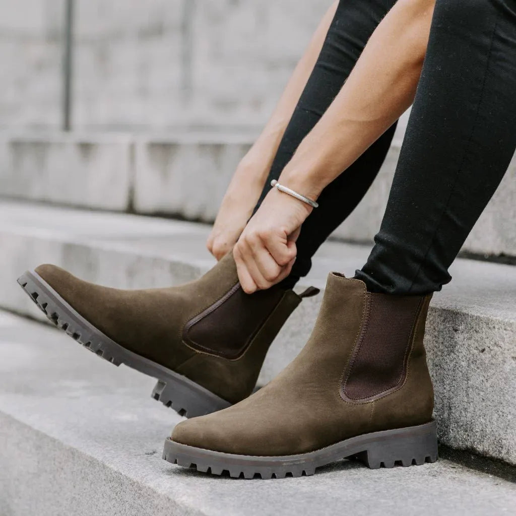 KROHN-E Damen Ankle-Boots Chunky-Sohle Schwarz Robust Urban