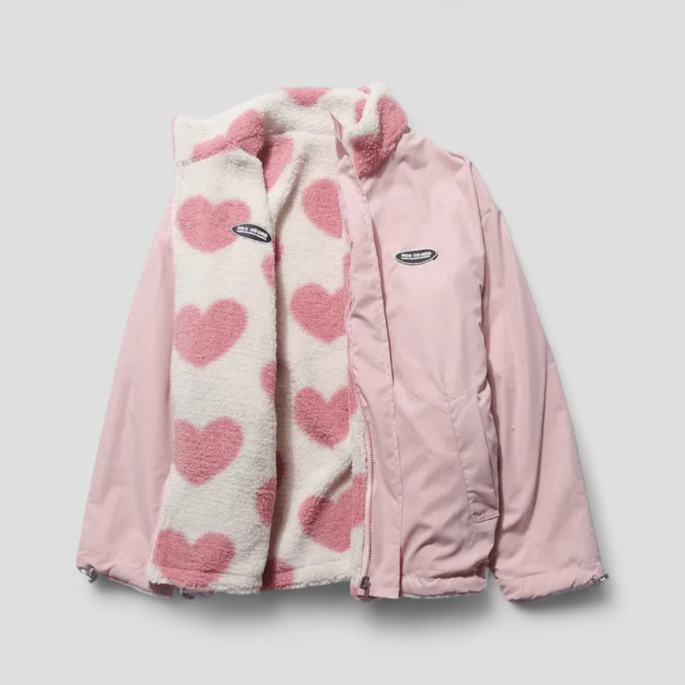 Krohn-e | Wendemantel mit Herzfutter Gemütliche Zip up Jacke