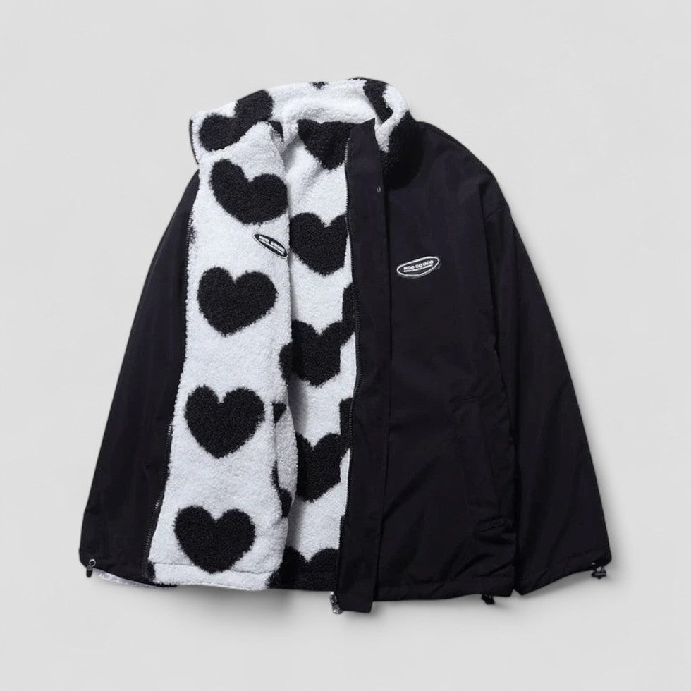 Krohn-e | Wendemantel mit Herzfutter Gemütliche Zip up Jacke