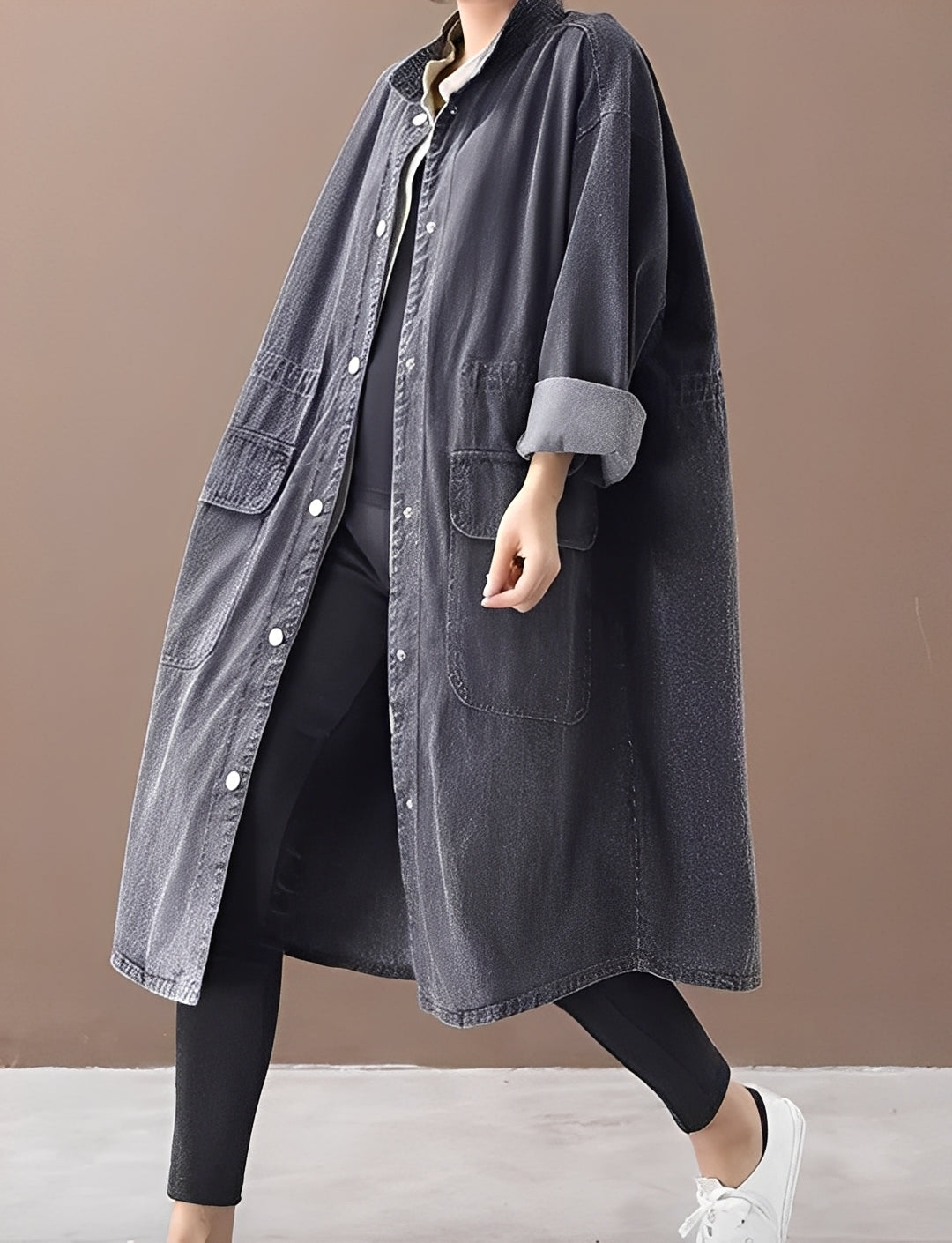 Krohn-e | Oversized Denimjacke mit Stehkragen für Frauen