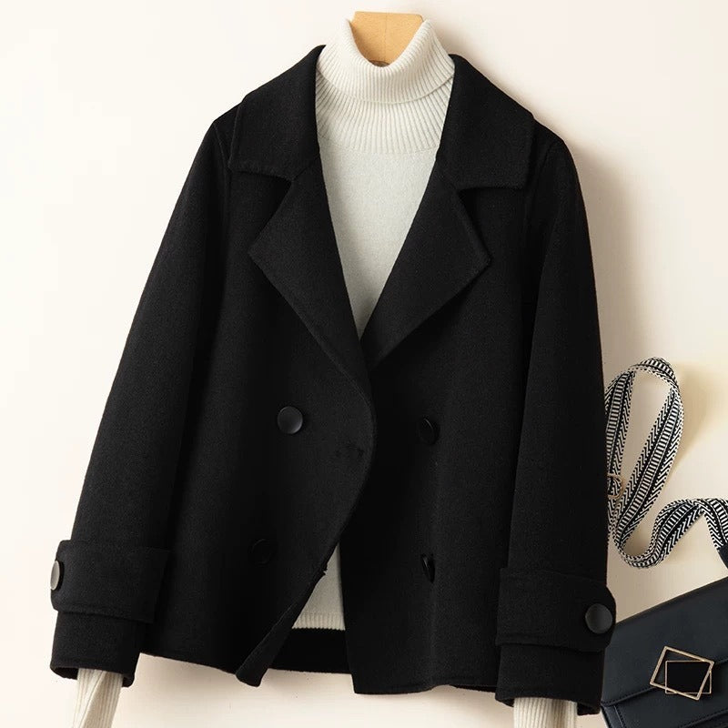 Krohn-e | Mantel - Taillierter Fit - Woll-Look - Doppelreiher - Reverskragen - Kurze Länge