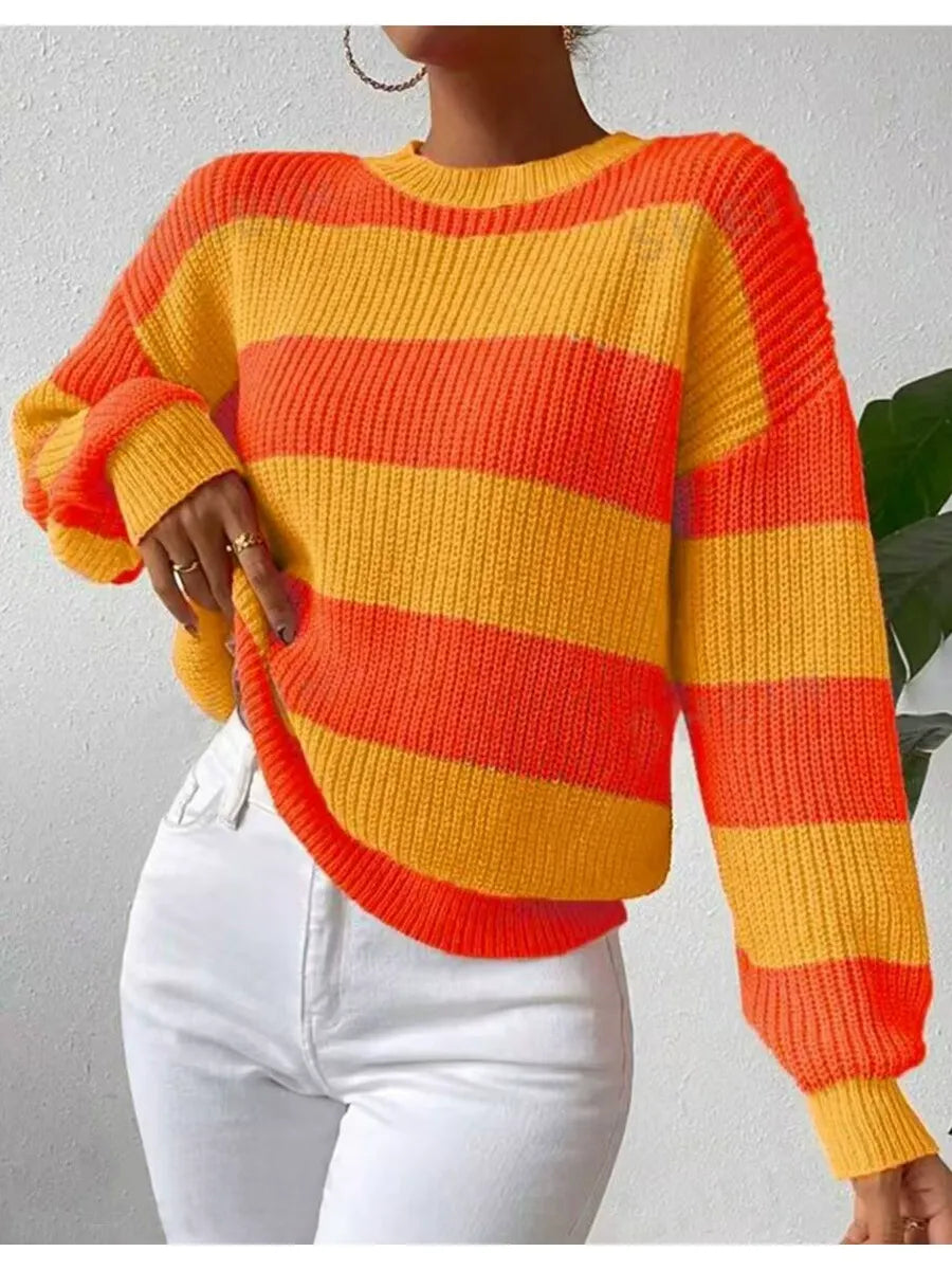 Krohn-e | Weicher Damenpullover mit Langen Ärmeln und Streifen