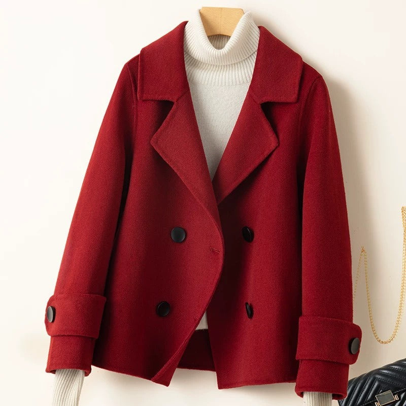 Krohn-e | Mantel - Taillierter Fit - Woll-Look - Doppelreiher - Reverskragen - Kurze Länge