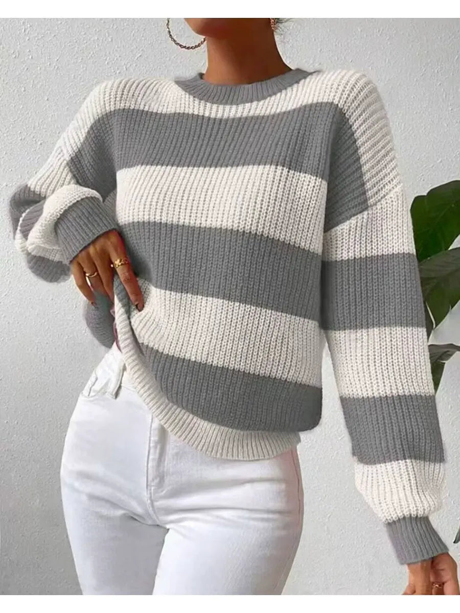 Krohn-e | Weicher Damenpullover mit Langen Ärmeln und Streifen