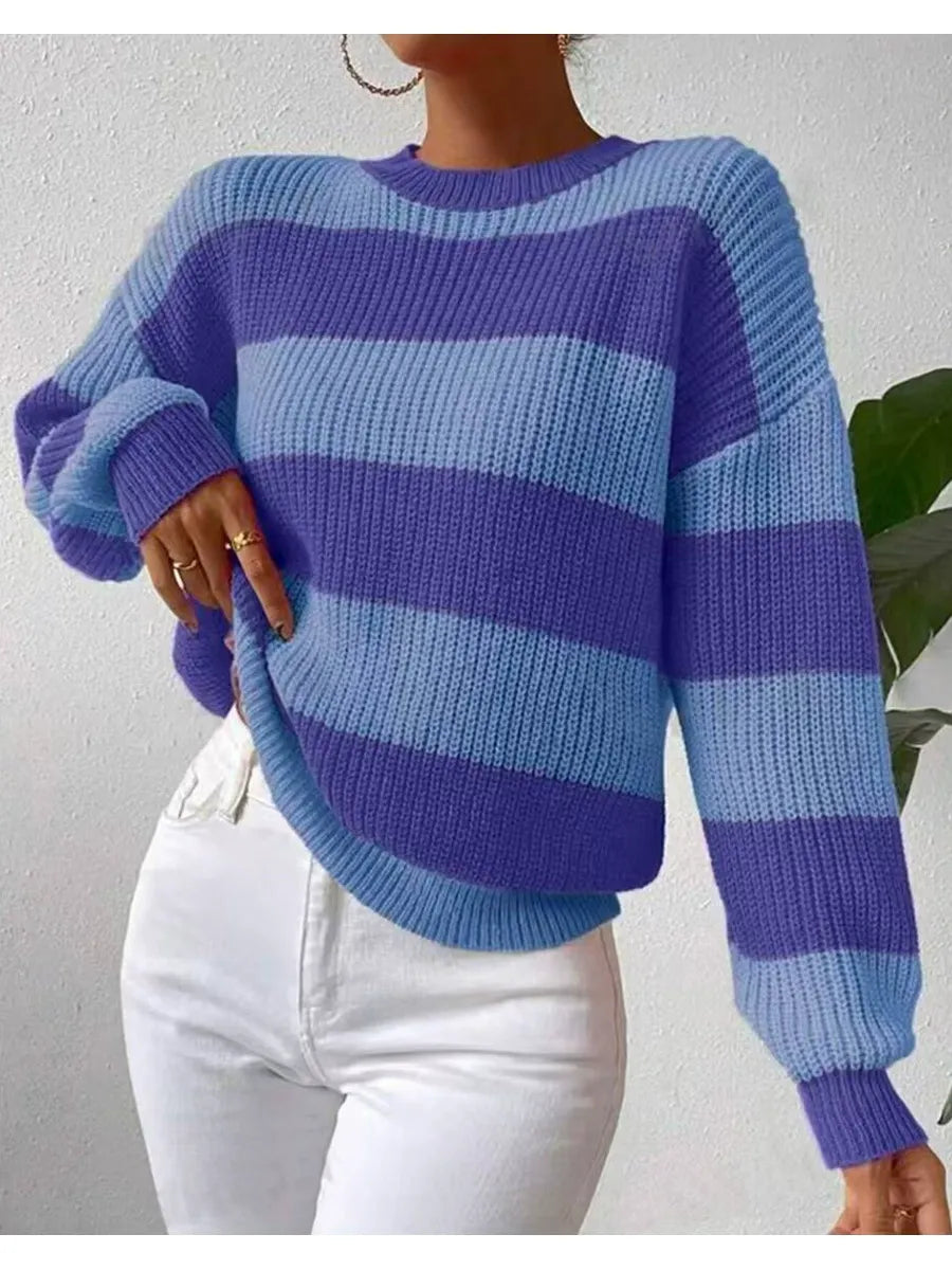 Krohn-e | Weicher Damenpullover mit Langen Ärmeln und Streifen