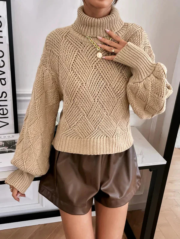 Krohn-e | Pullover Pullover Wollstrick Übergröße Fit Rollkragen Laternenärmel