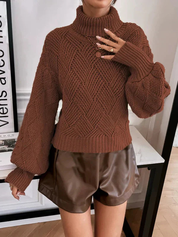 Krohn-e | Pullover Pullover Wollstrick Übergröße Fit Rollkragen Laternenärmel