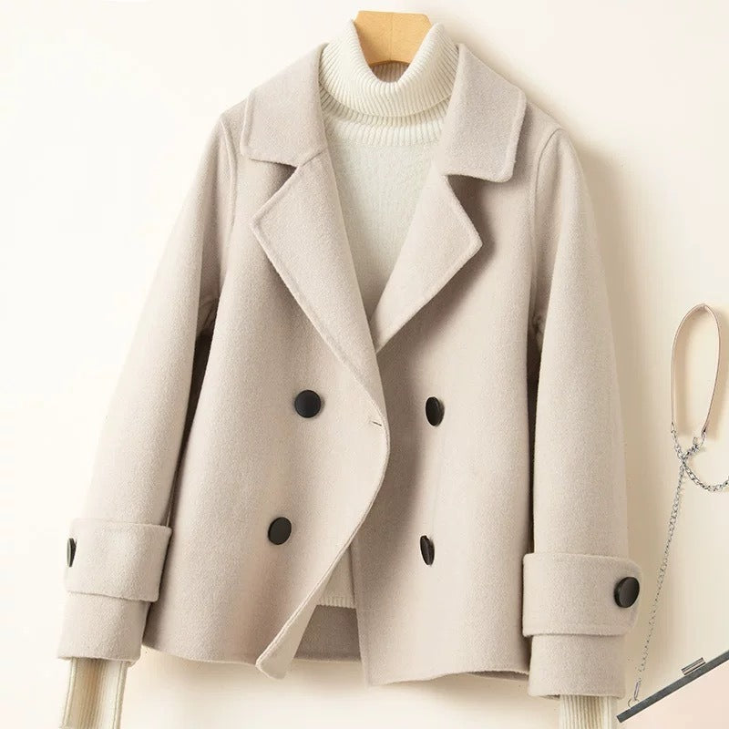 Krohn-e | Mantel - Taillierter Fit - Woll-Look - Doppelreiher - Reverskragen - Kurze Länge