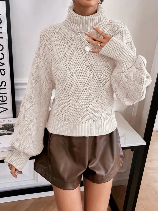 Krohn-e | Pullover Pullover Wollstrick Übergröße Fit Rollkragen Laternenärmel