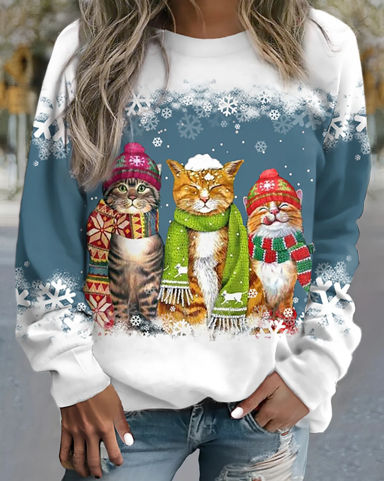 Krohn-e | Strick Sweatshirt Lockere Passform Grafikdruck Rippbündchen Lässiger Stil