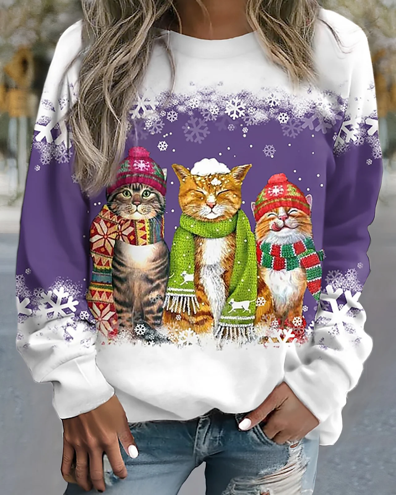 Krohn-e | Strick Sweatshirt Lockere Passform Grafikdruck Rippbündchen Lässiger Stil