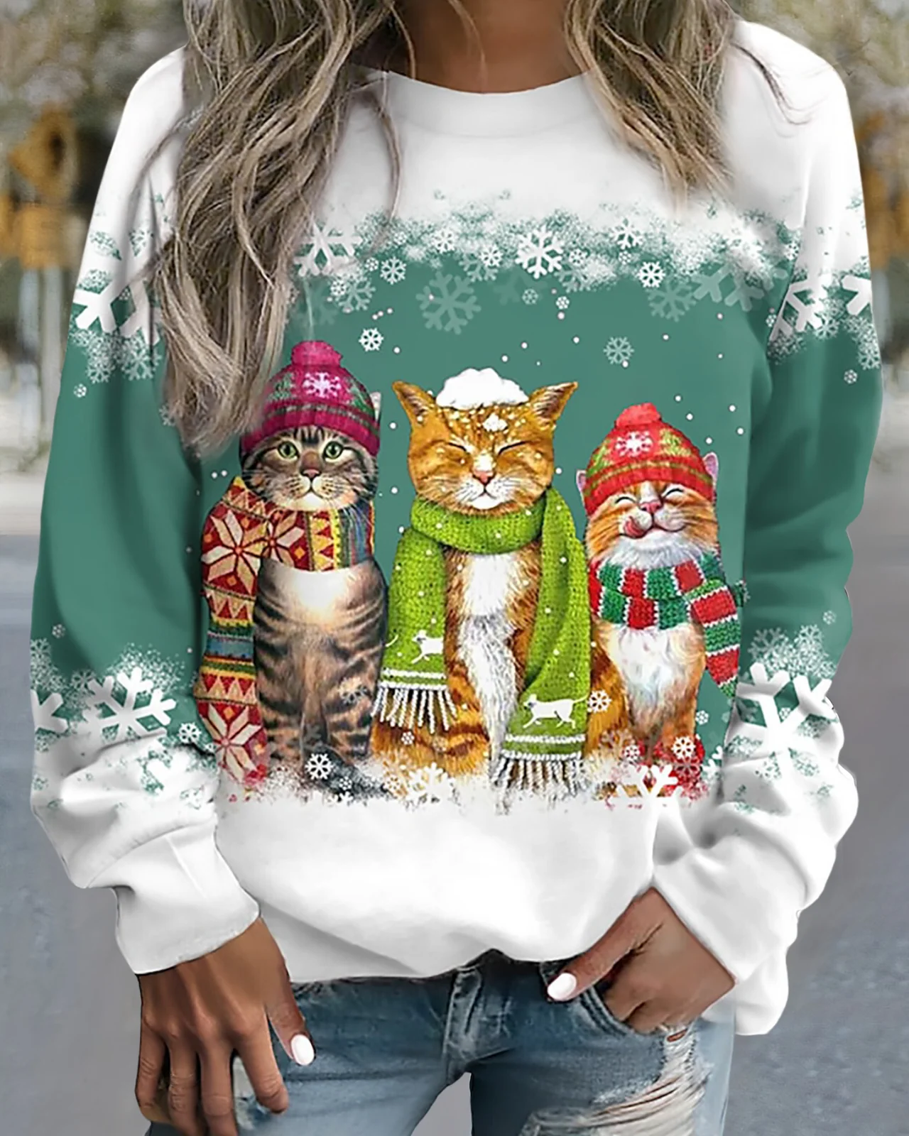 Krohn-e | Strick Sweatshirt Lockere Passform Grafikdruck Rippbündchen Lässiger Stil