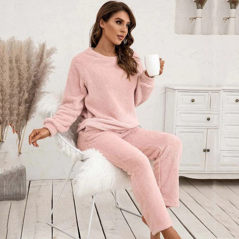Krohn-e | Teddy Damen Loungewear Satz mit Langen Ärmeln