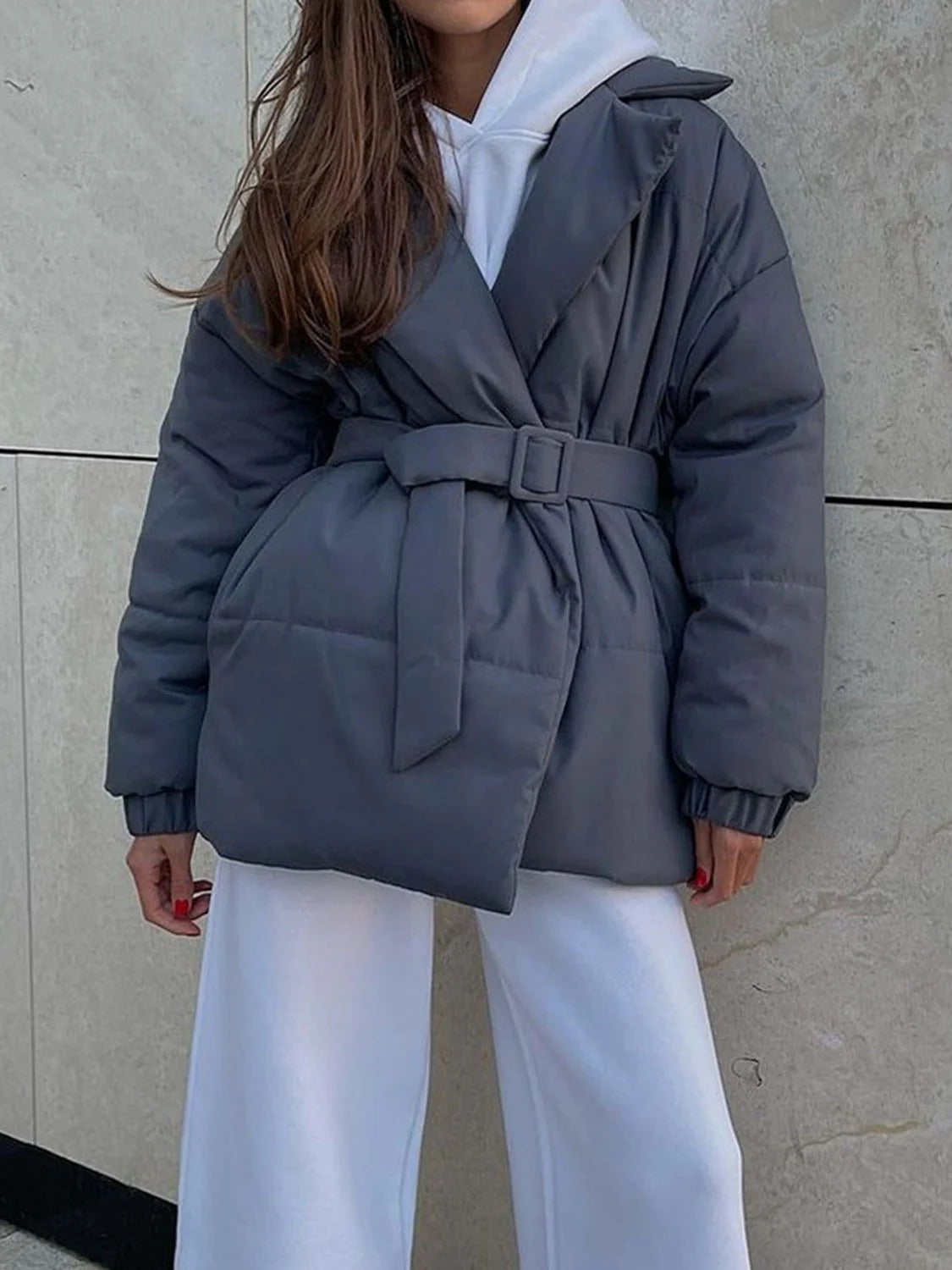Krohn-e | Gürteltaschen Pufferjacke Wickel Front Stepp Wintermantel
