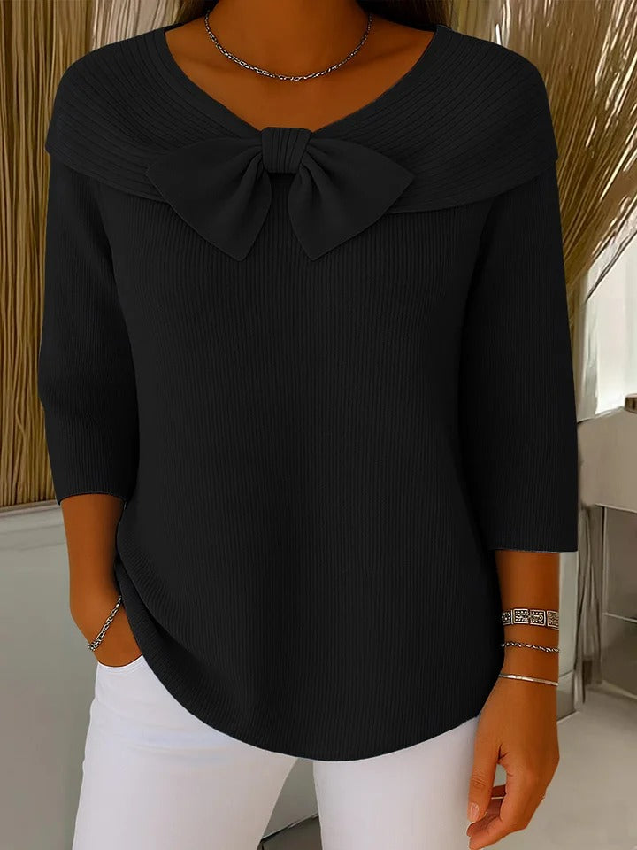 KROHN-E Damen Pullover Schleifendetail Rundhals Strick