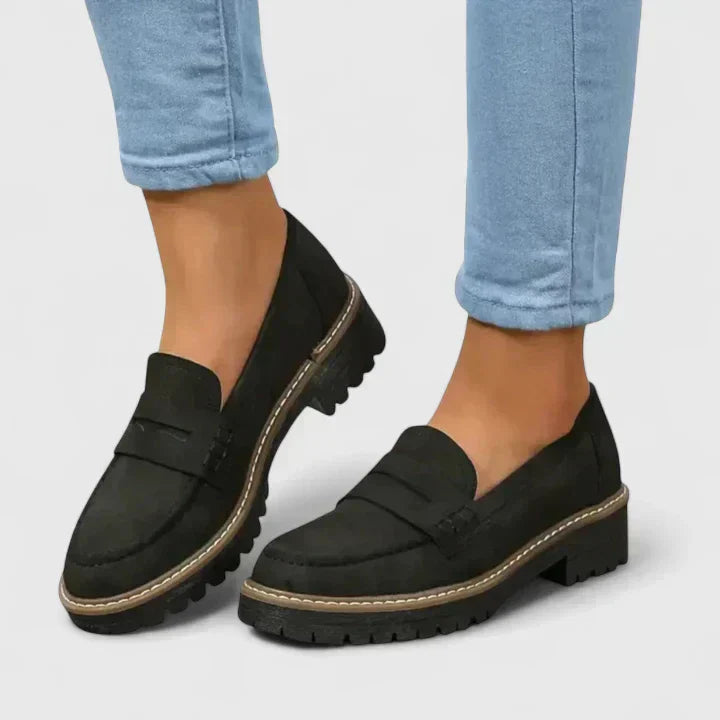 KROHN-E Damen Loafer Komfort Ergonomisch Schwarz