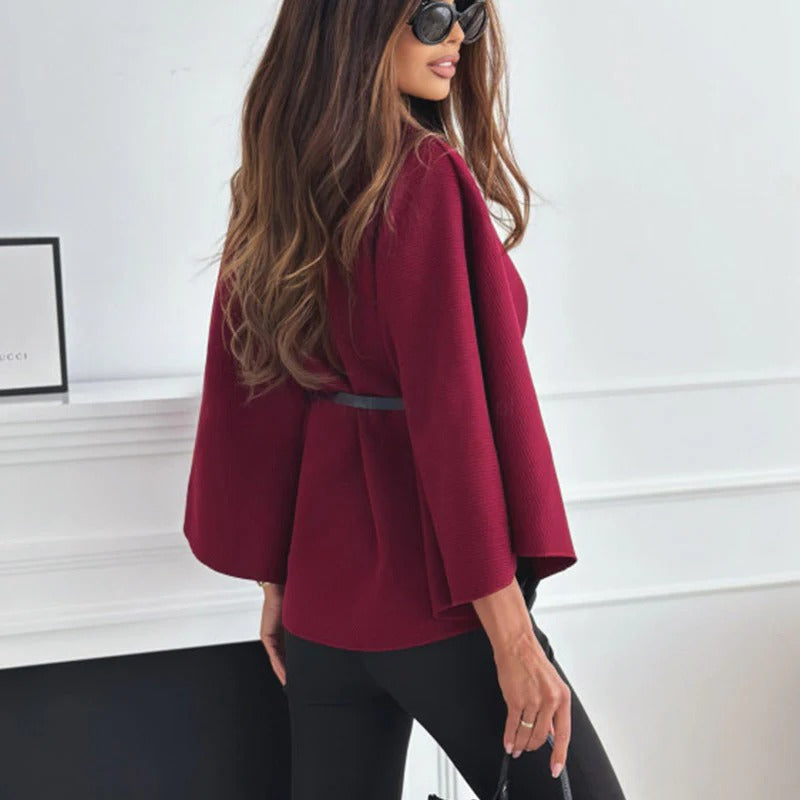 Krohn-e | Gürtel Umhang Jacke Eleganter Hoher Kragen