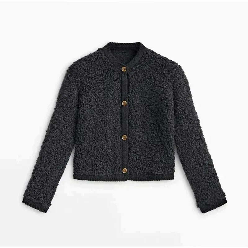 Krohn-e | Teddy Coat - Lockere Passform - Weicher Fleece-Stoff - Knopfverschluss - Rundhals