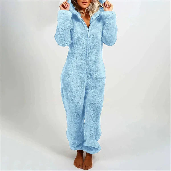 Krohn-e | Damen Teddy Fleece Overall mit Kapuze